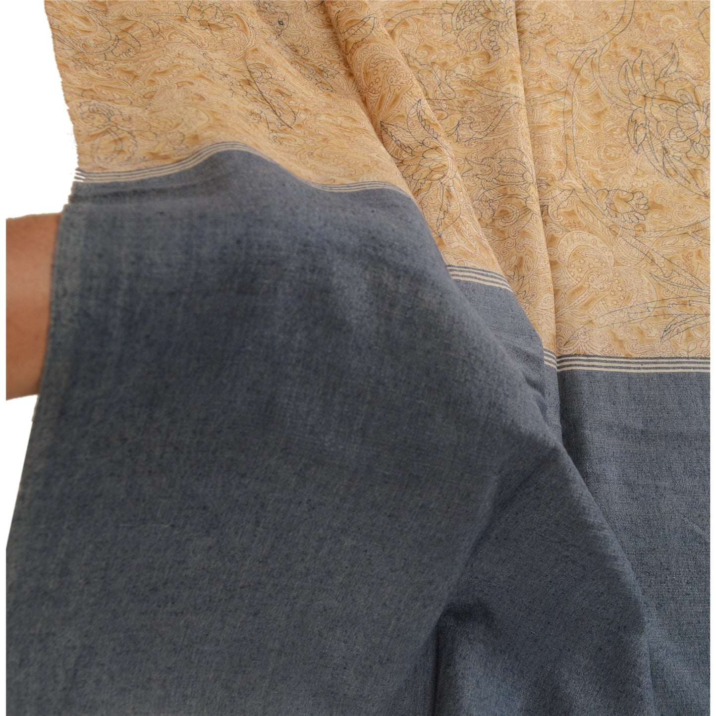 Sanskriti Vintage Dupatta Long Stole Pure Silk Beige Hijab Printed Soft Scarves