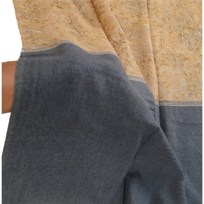Sanskriti Vintage Dupatta Long Stole Pure Silk Beige Hijab Printed Soft Scarves