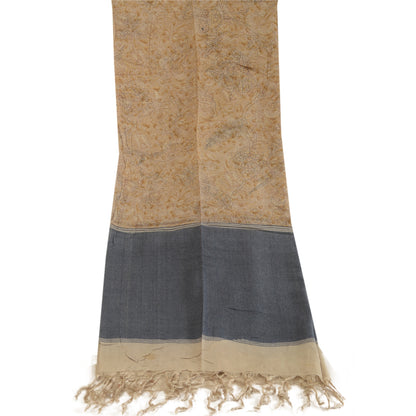 Sanskriti Vintage Dupatta Long Stole Pure Silk Beige Hijab Printed Soft Scarves
