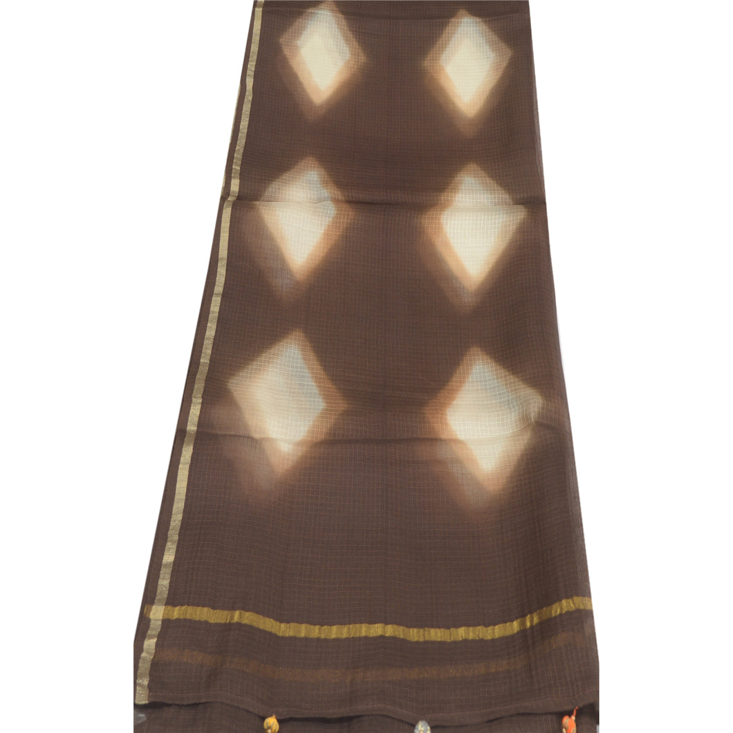 Sanskriti Vintage Dupatta Long Stole Pure Silk Brown Printed & Woven Kota Doria