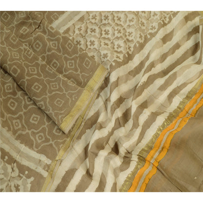 Sanskriti Vintage Dupatta Long Stole Art Silk Brown Hijab Batik Work Scarves