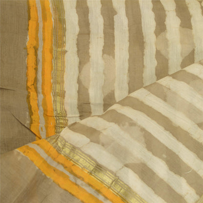 Sanskriti Vintage Dupatta Long Stole Art Silk Brown Hijab Batik Work Scarves