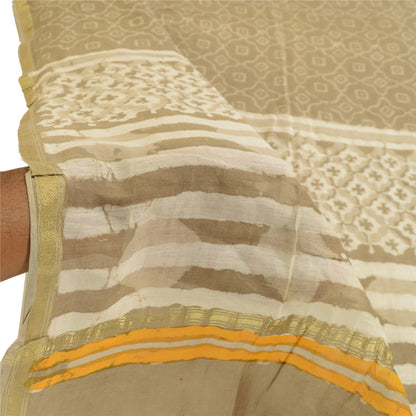 Sanskriti Vintage Dupatta Long Stole Art Silk Brown Hijab Batik Work Scarves