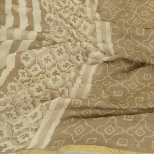 Sanskriti Vintage Dupatta Lang Stola Kunstsilke Brun Hijab Batik Arbejdstørklæder