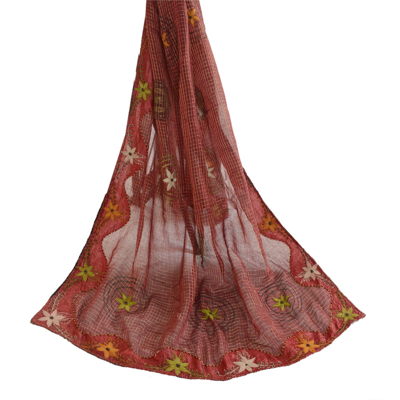 Sanskriti Vintage Dupatta Long Stole Pure Cotton Red Hand Beaded Woven Veil