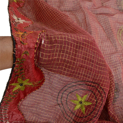 Sanskriti Vintage Dupatta Long Stole Cotton Red Hand Beaded Woven Scarves
