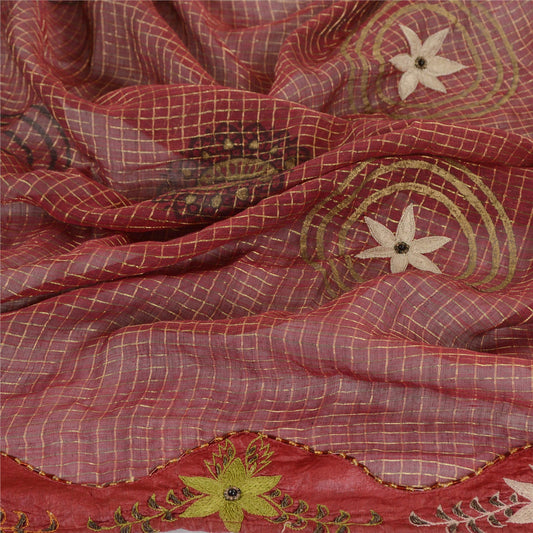 Sanskriti Vintage Dupatta Long Stole Cotton Red Hand Beaded Woven Scarves