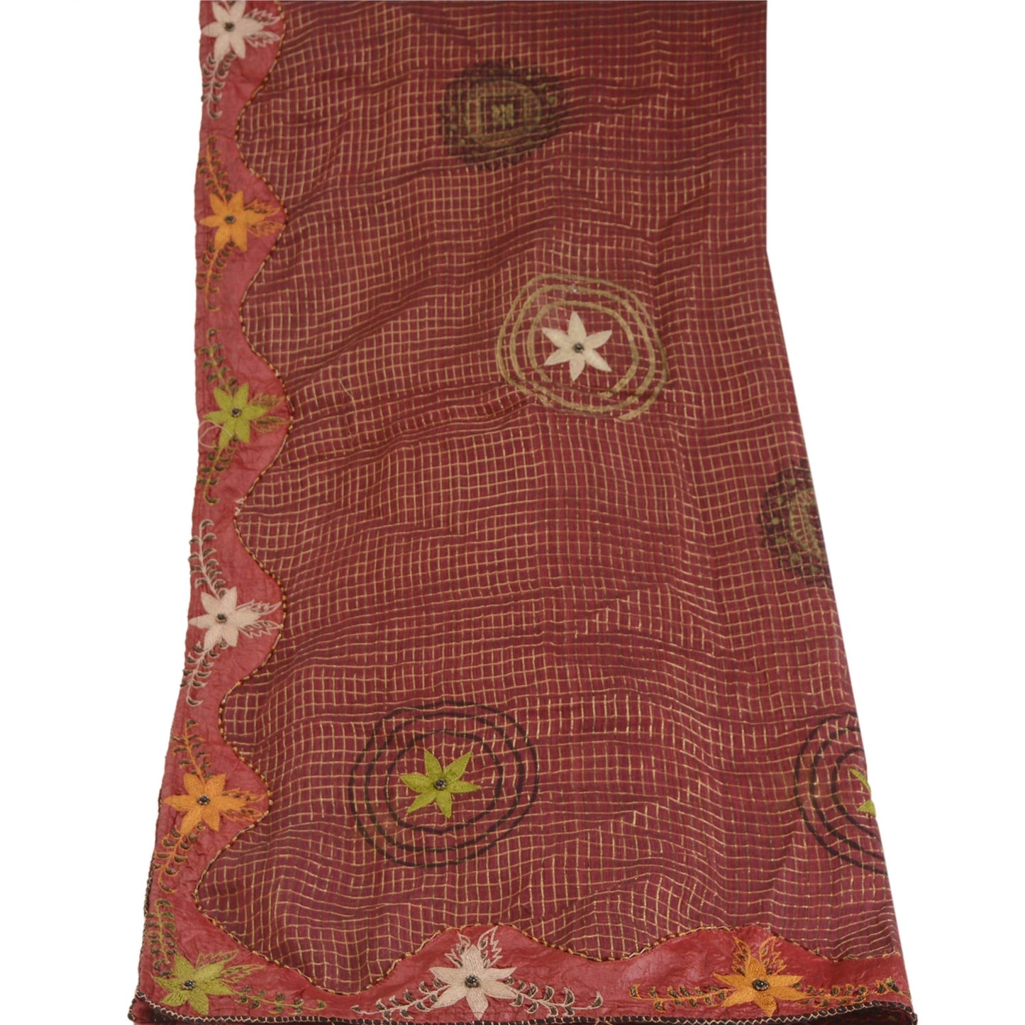 Sanskriti Vintage Dupatta Long Stole Cotton Red Hand Beaded Woven Scarves