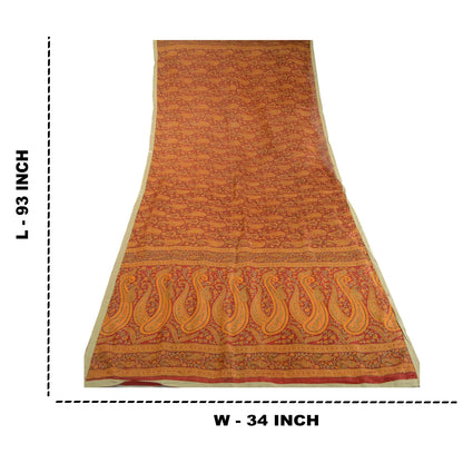 Sanskriti Vintage Dupatta Long Stole Pure Silk Hijab Dark Red Printed Scarves