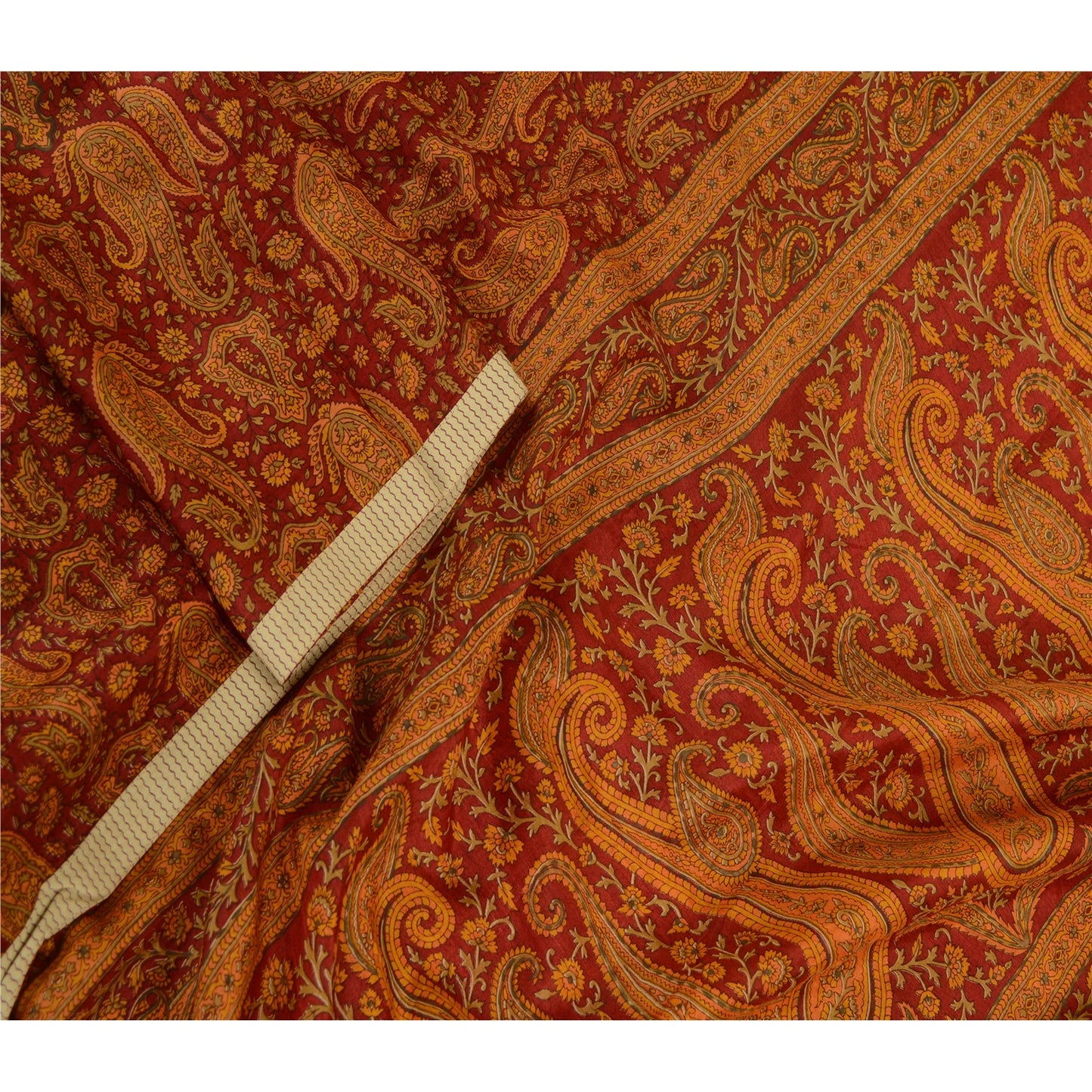 Sanskriti Vintage Dupatta Long Stole Pure Silk Hijab Dark Red Printed Scarves