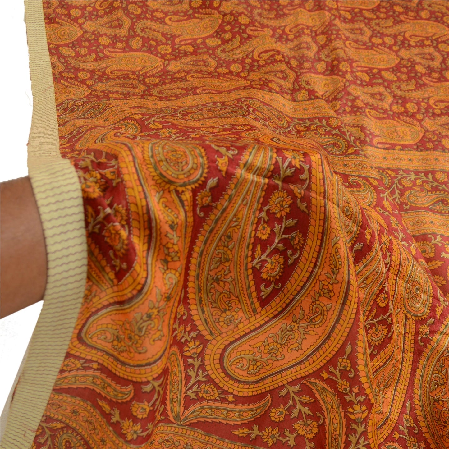 Sanskriti Vintage Dupatta Long Stole Pure Silk Hijab Dark Red Printed Scarves