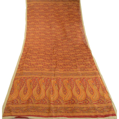 Sanskriti Vintage Dupatta Long Stole Pure Silk Hijab Dark Red Printed Scarves