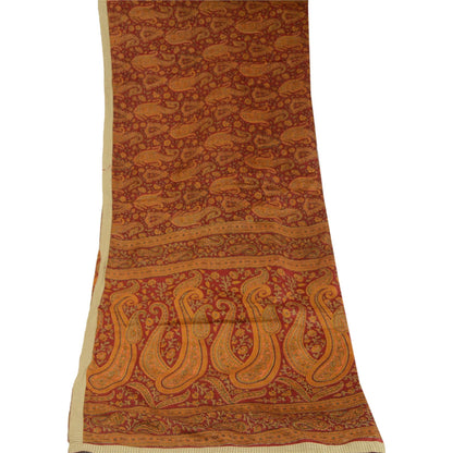 Sanskriti Vintage Dupatta Long Stole Pure Silk Hijab Dark Red Printed Scarves