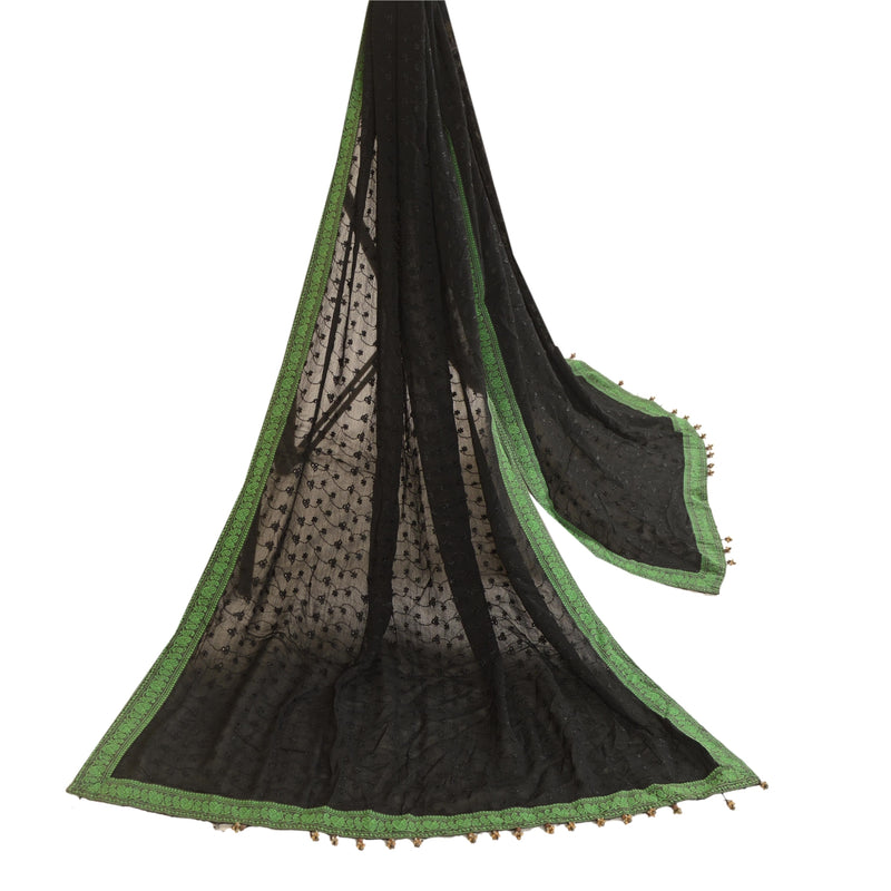 Sanskriti Vintage Dupatta Long Stole Georgette Black Embroidered Soft Wrap Veil