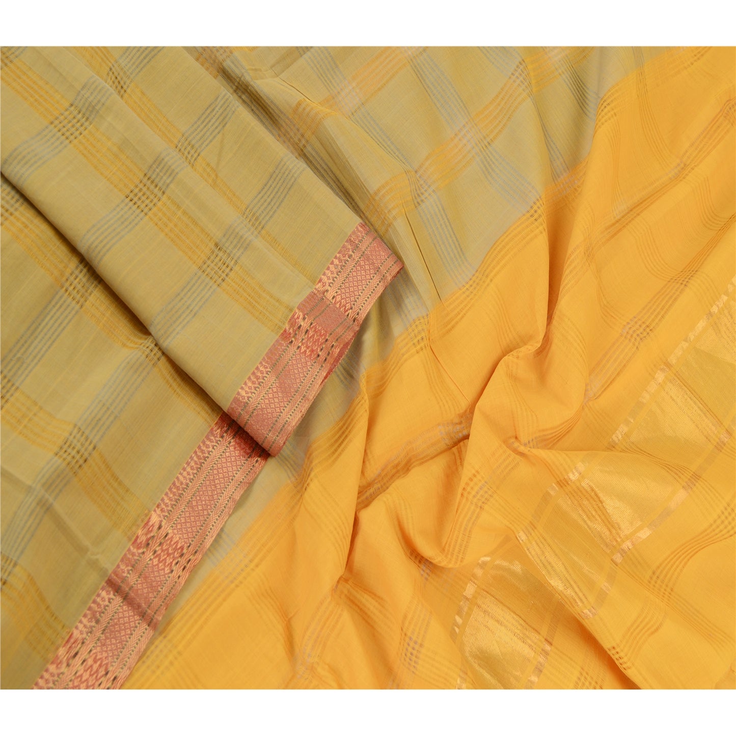 Sanskriti Vintage Dupatta Lang Stola Ren Bomuld Gul Hijab Vævet Zari Tørklæder