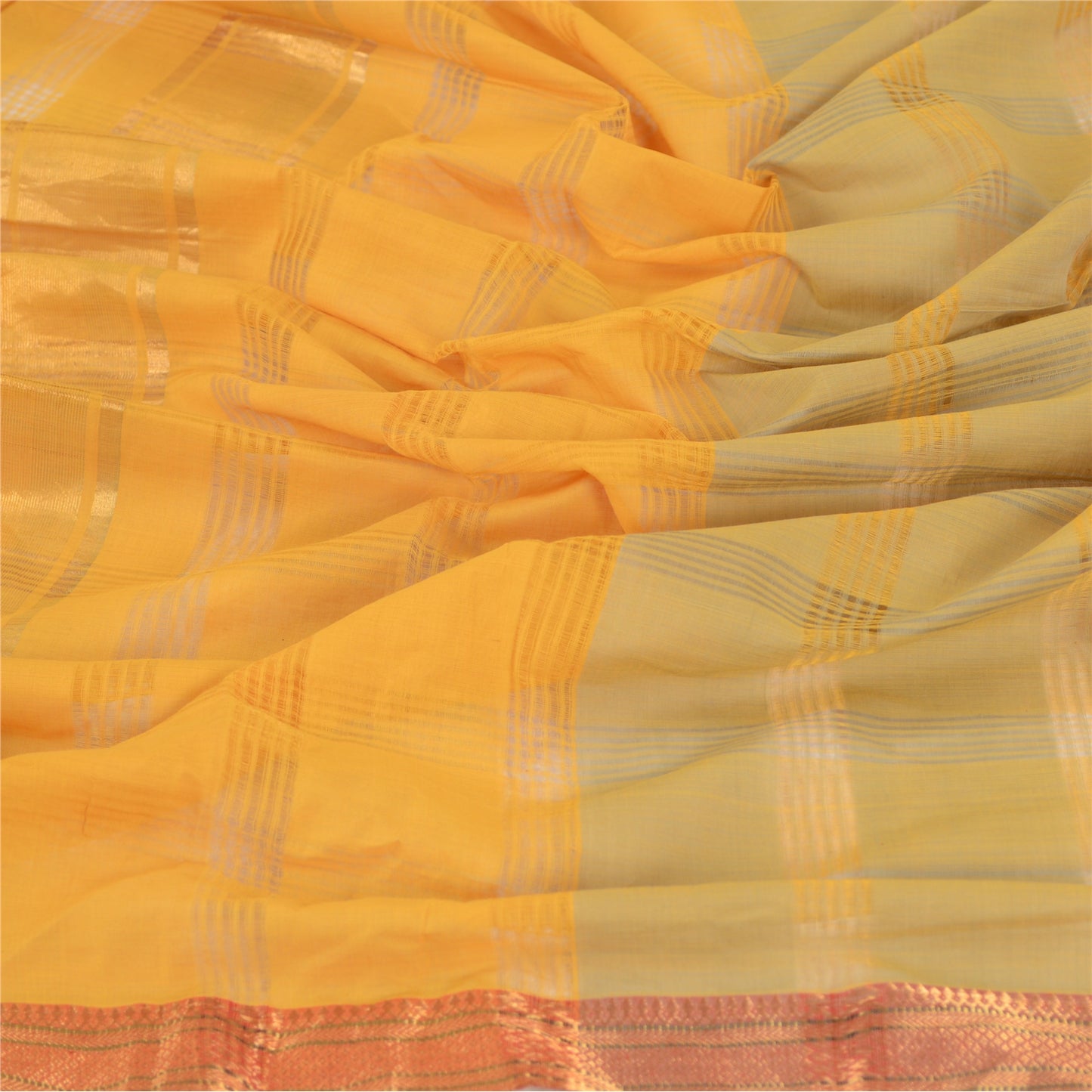 Sanskriti Vintage Dupatta Lang Stola Ren Bomuld Gul Hijab Vævet Zari Tørklæder