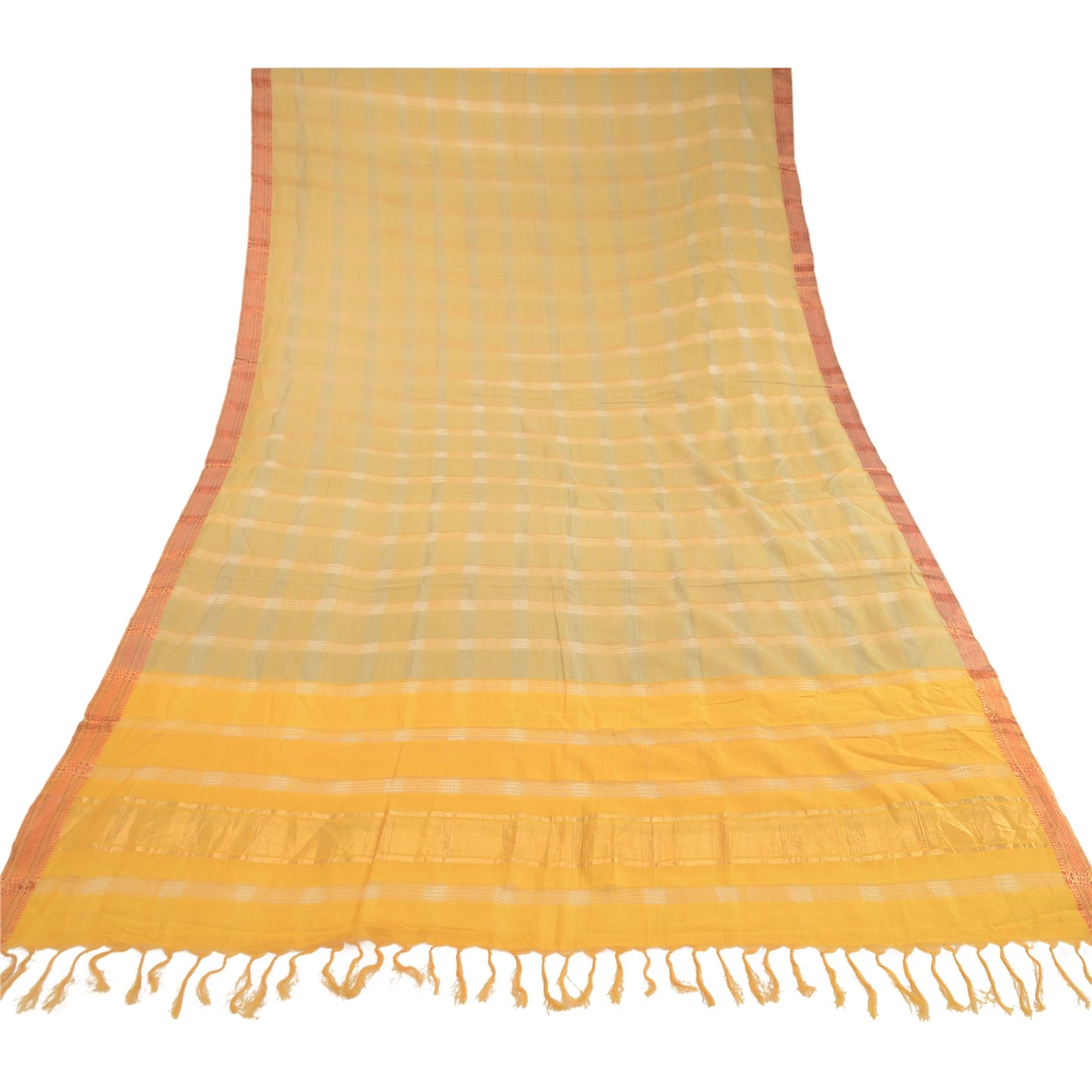 Sanskriti Vintage Dupatta Lang Stola Ren Bomuld Gul Hijab Vævet Zari Tørklæder