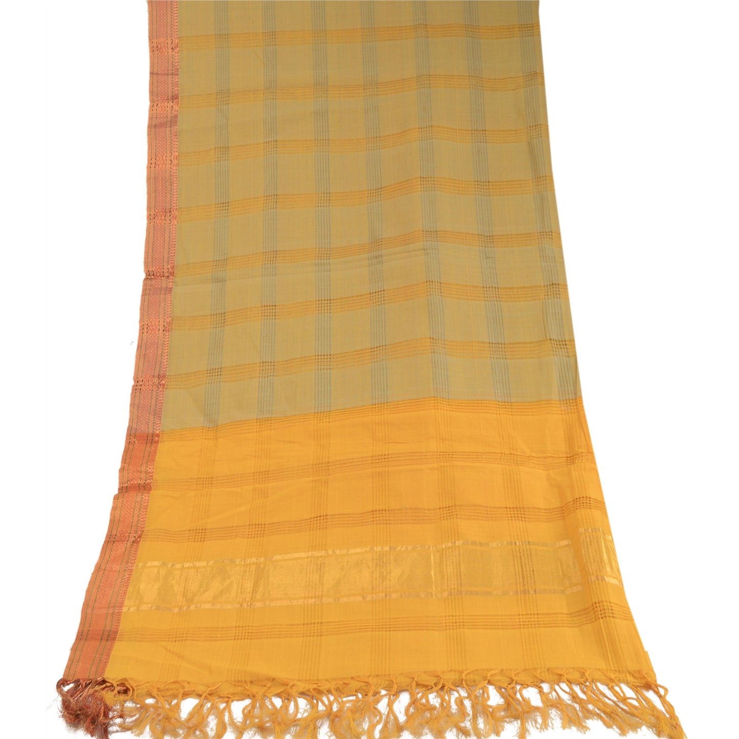 Sanskriti Vintage Dupatta Lang Stola Ren Bomuld Gul Hijab Vævet Zari Tørklæder