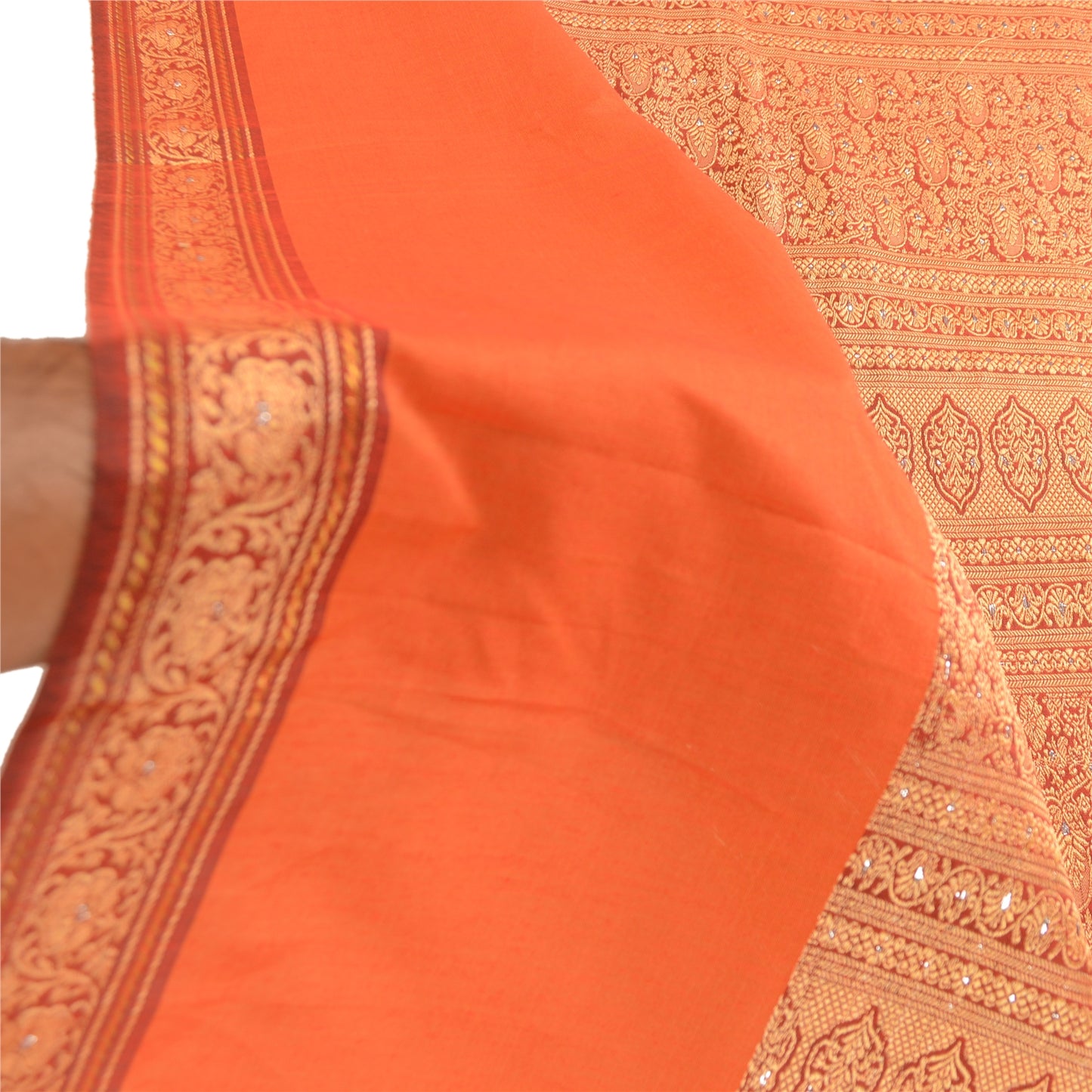 Sanskriti Vintage Dupatta Long Stole Cotton Orange Hijab Woven Scarves