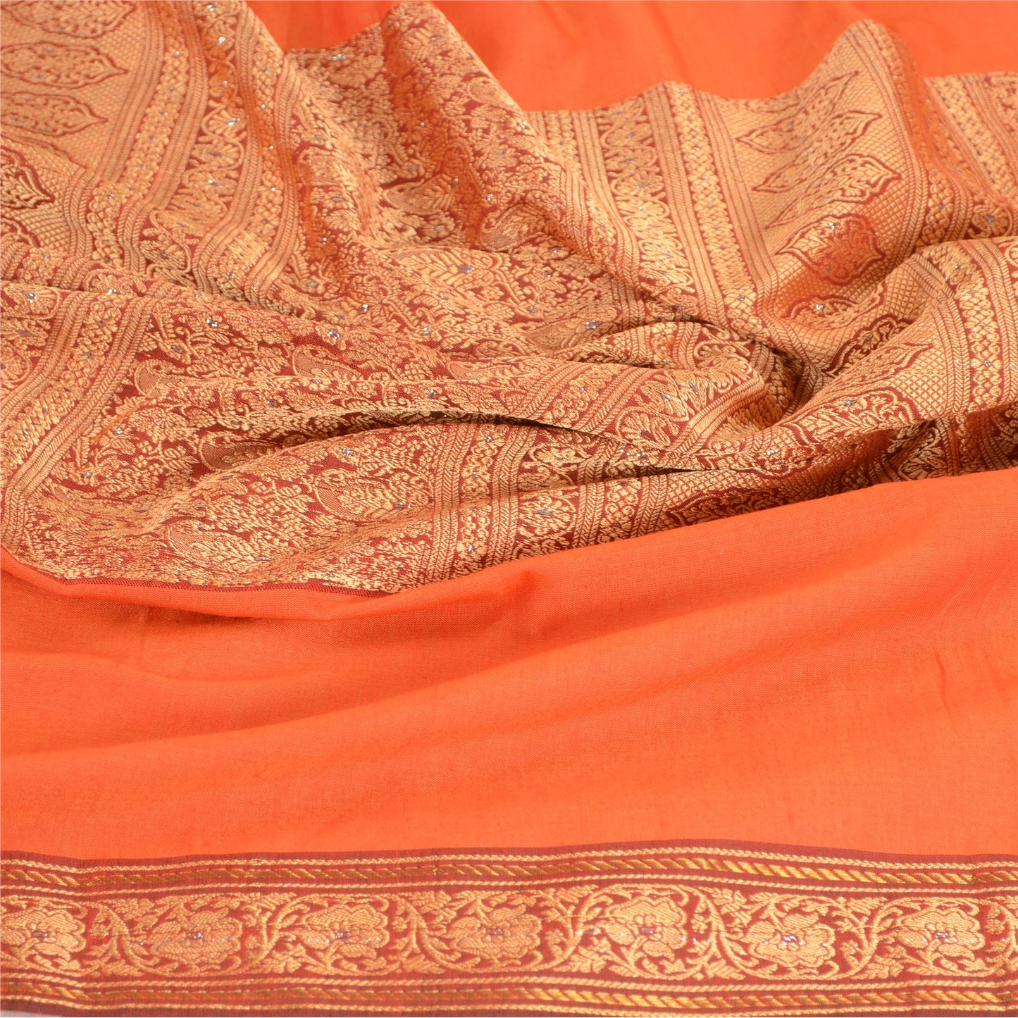 Sanskriti Vintage Dupatta Long Stole Cotton Orange Hijab Woven Scarves