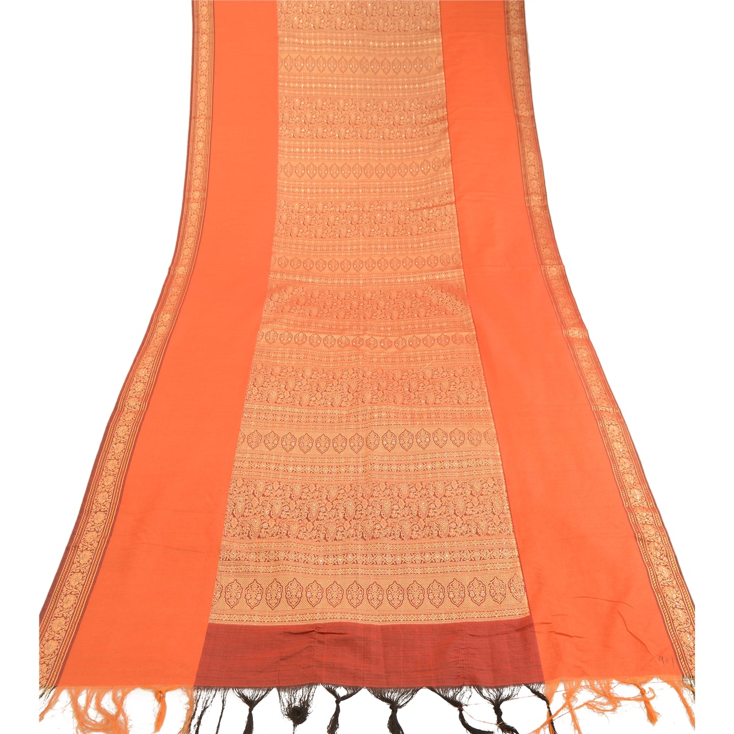 Sanskriti Vintage Dupatta Long Stole Cotton Orange Hijab Woven Scarves