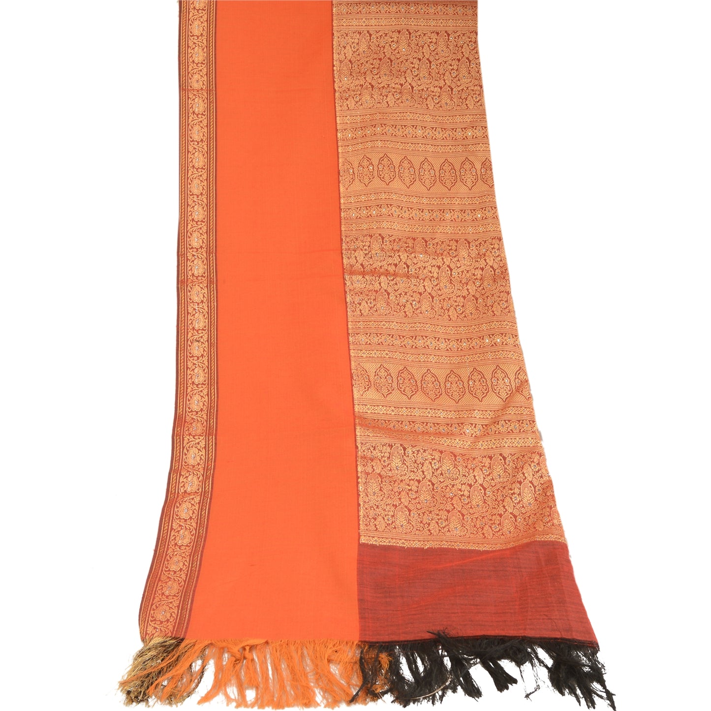Sanskriti Vintage Dupatta Long Stole Cotton Orange Hijab Woven Scarves