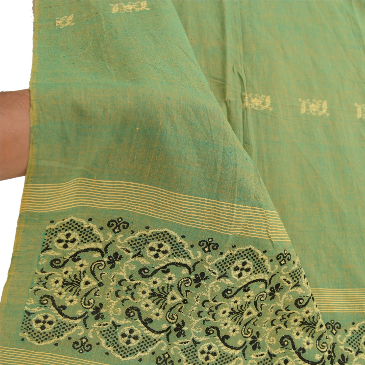 Санскрити Винтаж Дупатта Длинный Палантин Чистый Хлопок Зеленый Хиджаб Тканые Шарфы