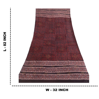 Sanskriti Vintage Dupatta Long Stole Pure Cotton Dark Brown Hand Block-Printed