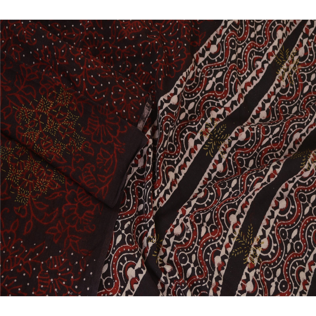 Sanskriti Vintage Dupatta Long Scarf Pure Cotton Red & Dark Brown Hand Block-Printed Indian Heritage Textile Women Traditional Dress