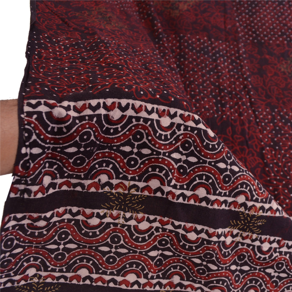 Sanskriti Vintage Dupatta Long Scarf Pure Cotton Red & Dark Brown Hand Block-Printed Indian Heritage Textile Women Traditional Dress