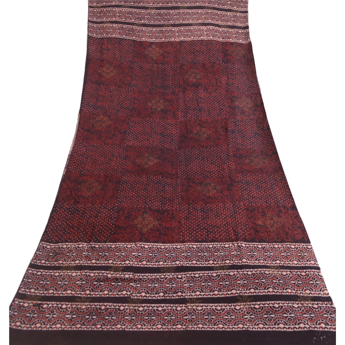 Sanskriti Vintage Dupatta Long Stole Pure Cotton Dark Brown Hand Block-Printed