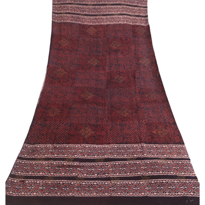 Sanskriti Vintage Dupatta Long Stole Pure Cotton Dark Brown Hand Block-Printed