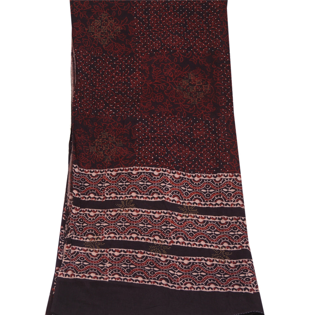 Sanskriti Vintage Dupatta Long Scarf Pure Cotton Red & Dark Brown Hand Block-Printed Indian Heritage Textile Women Traditional Dress