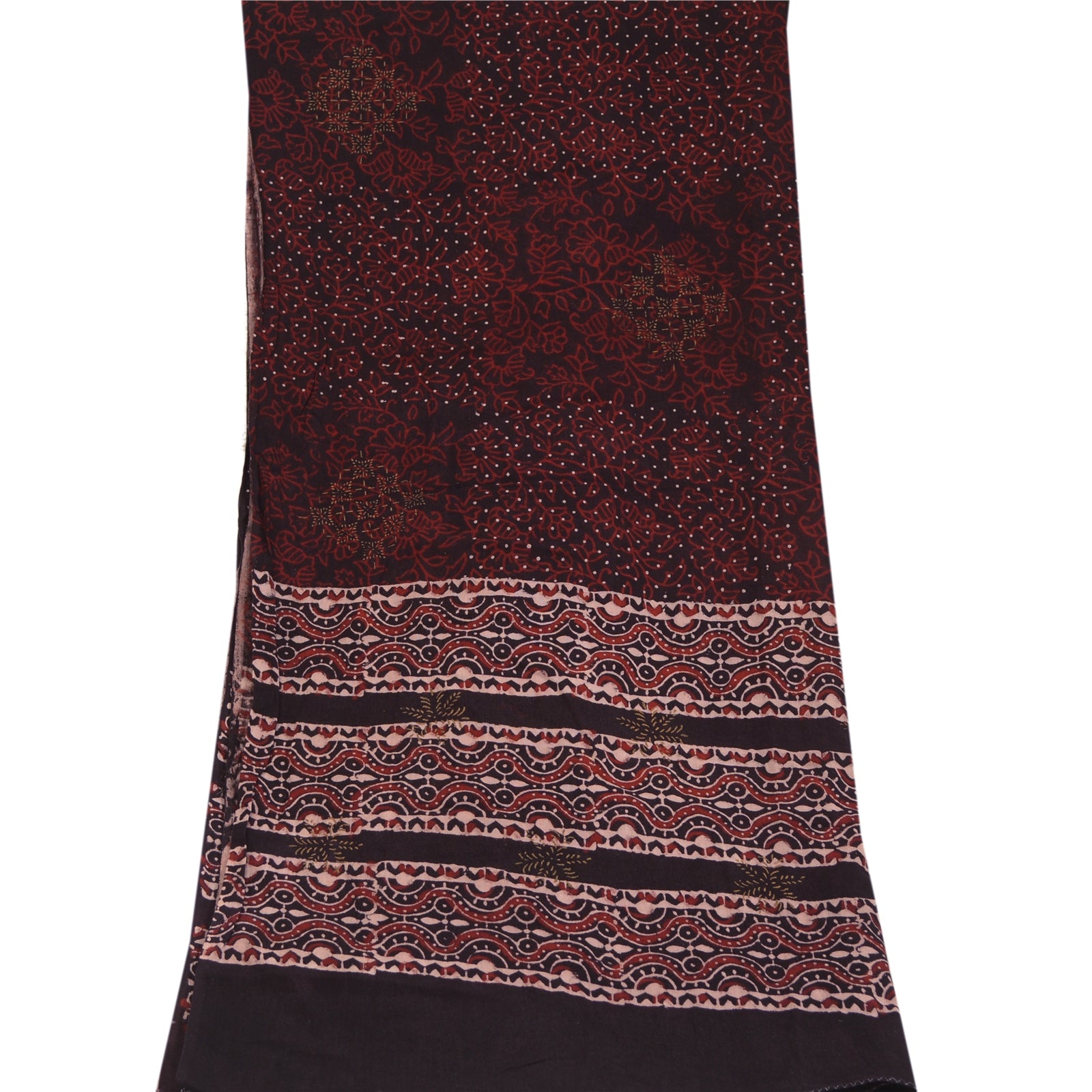 Sanskriti Vintage Dupatta Long Scarf Pure Cotton Red & Dark Brown Hand Block-Printed Indian Heritage Textile Women Traditional Dress