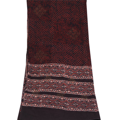 Sanskriti Vintage Dupatta Long Stole Pure Cotton Dark Brown Hand Block-Printed