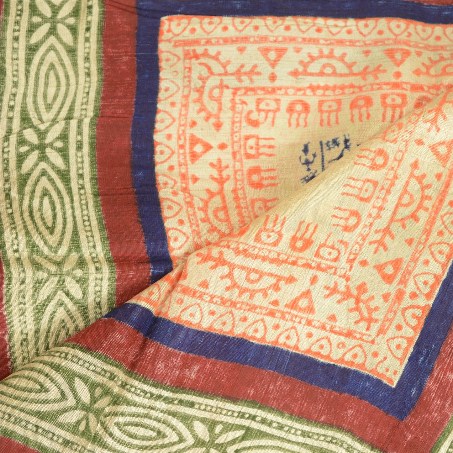 Sanskriti Vintage Dupatta Long Stole Blend Silk Ivory Warli Printed Wrap Scarves