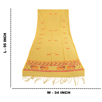 Sanskriti Vintage Dupatta Long Stole Cotton Yellow Hand-Painted Embroidered