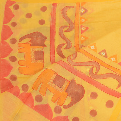Sanskriti Vintage Dupatta Long Stole Cotton Yellow Hand-Painted Embroidered