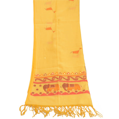 Sanskriti Vintage Dupatta Long Stole Cotton Yellow Hand-Painted Embroidered