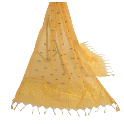 Sanskriti Vintage Dupatta Long Stole Net Mesh Yellow Embroidered Woven Scarves