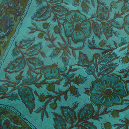 Sanskriti Vintage Dupatta Long Stole Pure Georgette Silk Green Wrap Scarves