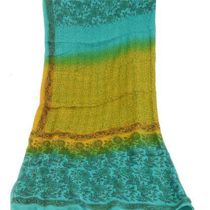 Sanskriti Vintage Dupatta Long Stole Pure Georgette Silk Green Wrap Scarves