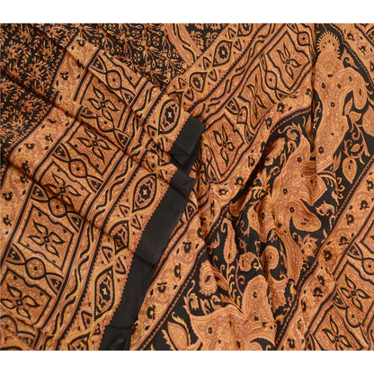 Sanskriti Vintage Dupatta Long Stole Pure Crepe Silk Black Printed Wrap Scarves