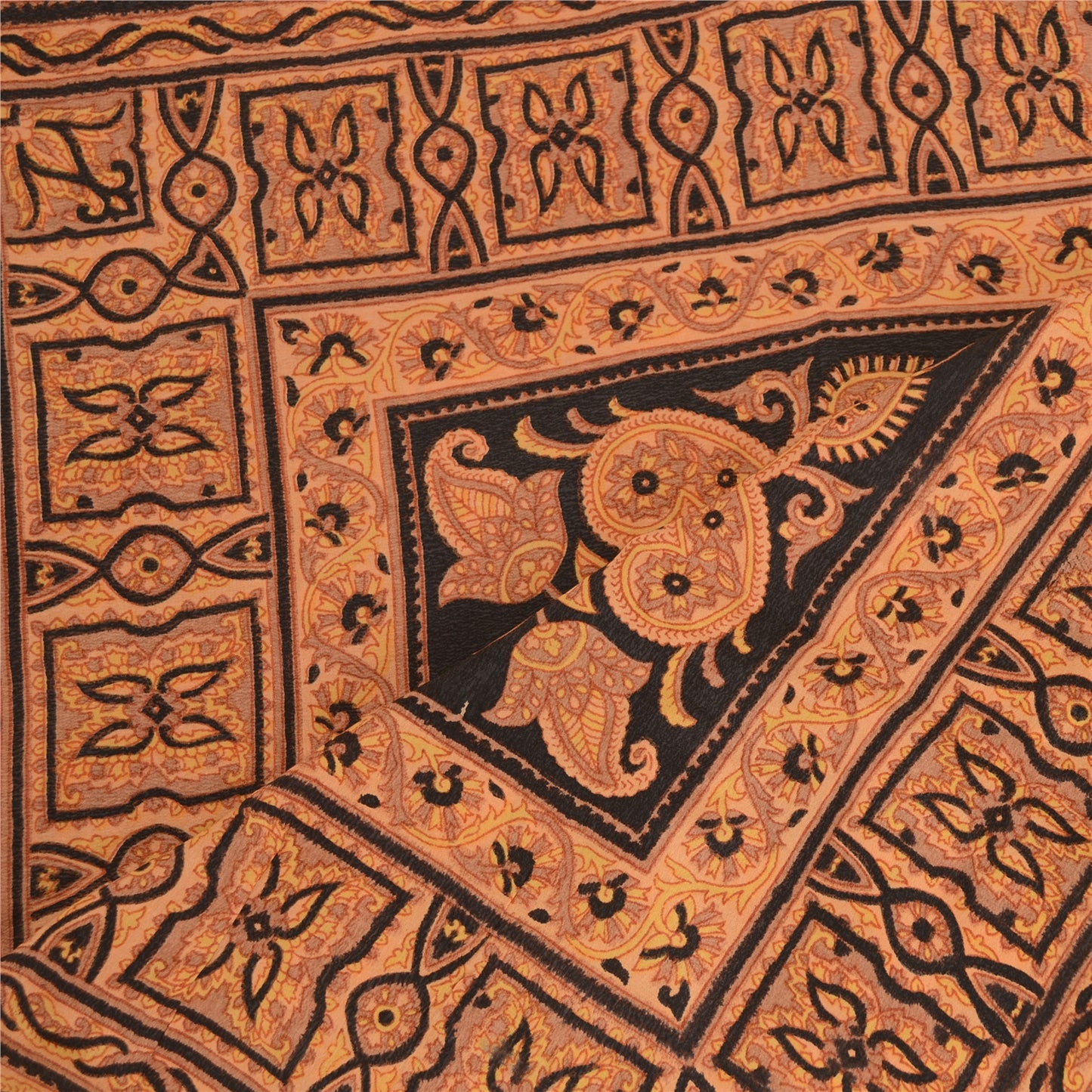 Sanskriti Vintage Dupatta Long Stole Pure Crepe Silk Black Printed Wrap Scarves