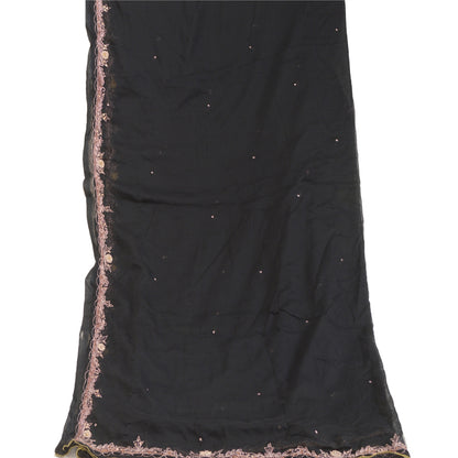 Sanskriti Vintage Dupatta Long Stole Pure Chiffon Silk Black Hand Beaded Scarves
