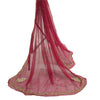 Sanskriti Vintage Purple Long Dupatta Stole Pure Chiffon Silk Hand Beaded Veil