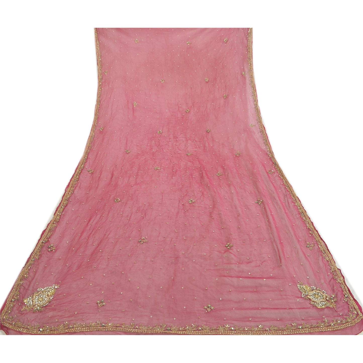 Sanskriti Vintage Purple Long Dupatta Stole Pure Chiffon Silk Hand Beaded Veil