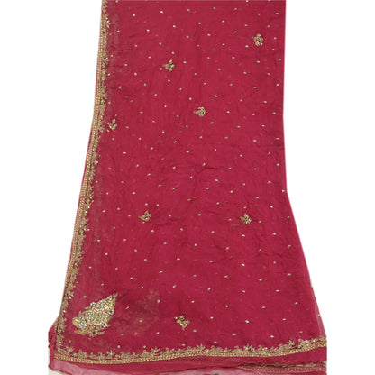 Sanskriti Vintage Purple Long Dupatta Stole Pure Chiffon Silk Hand Beaded Veil