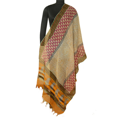Санскрити Винтаж Длинный Дупатта Палантин Чистый Шелк Хиджаб Блок Печатный Накидка Шарфы