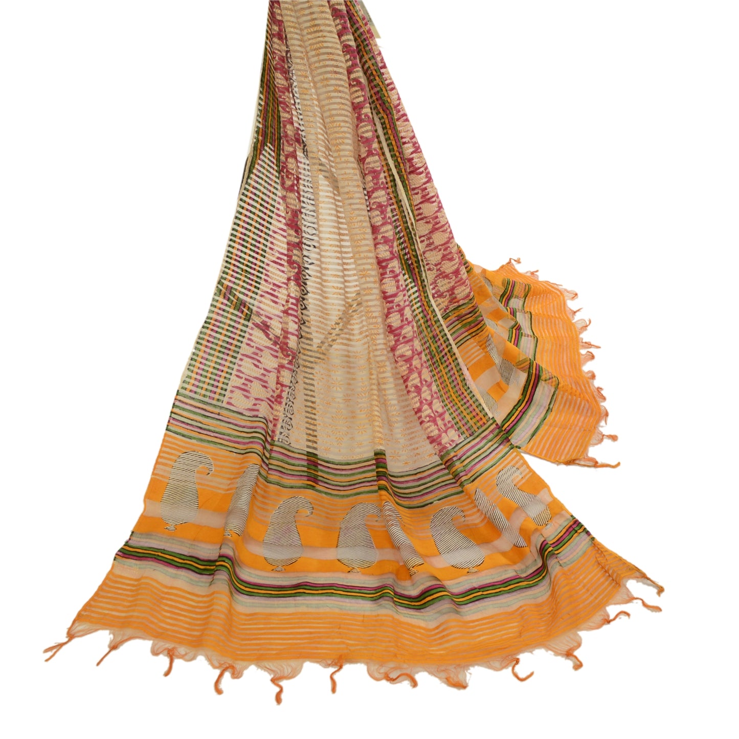 Санскрити Винтаж Длинный Дупатта Палантин Чистый Шелк Хиджаб Блок Печатный Накидка Шарфы